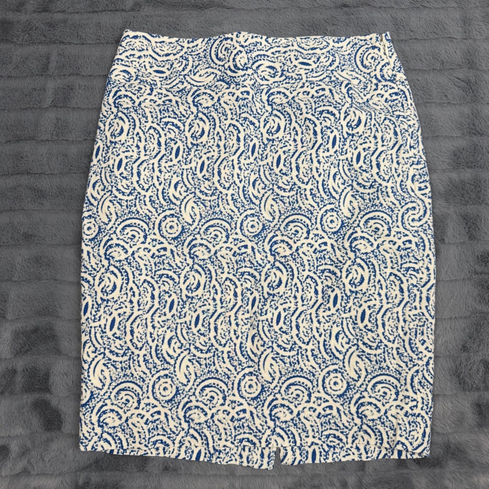 The Limited Blue White Paisley Swirl Linen Blend Pencil Skirt Size 2 Office